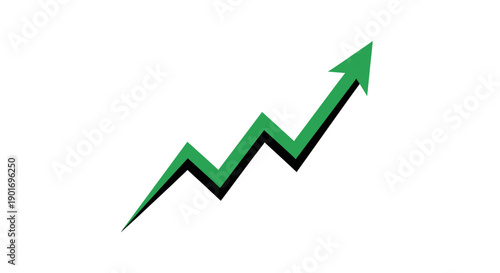 Green Arrow Rising On White Background Demonstrating Financial Growth and Success