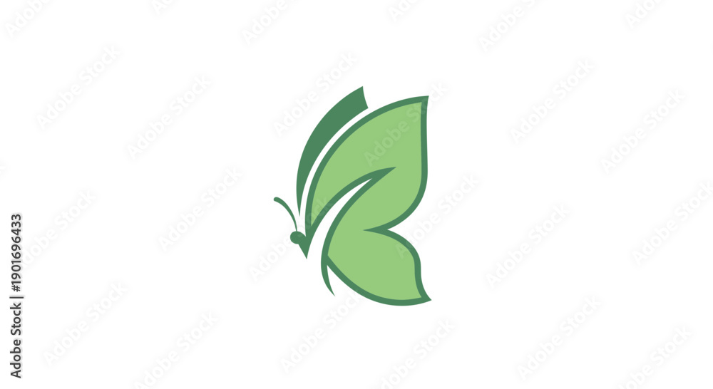 Obraz premium Green Butterfly Leaf Logo Represents Nature, Ecology and Sustainable Development Concept
