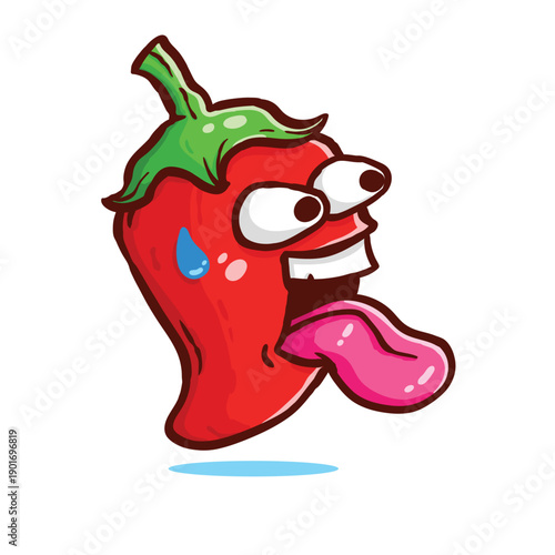 illustration Spicy red pepper with green stem and tongue sticking out good for sticker and mascot