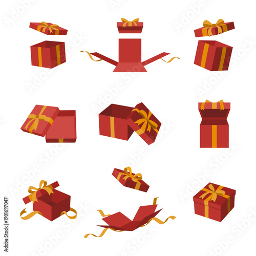 Red Gift Box Set Opening for Celebration and Surprise Theme