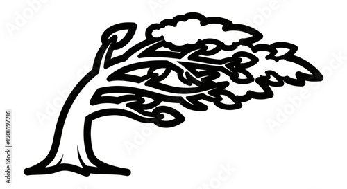 Bending Tree Silhouette - Art Nouveau Style