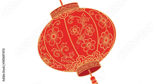 Chinese Red Lantern with Floral Pattern - Festive Decoration