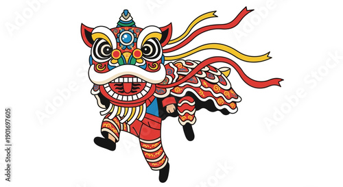 Colorful Chinese Lion Dance Costume with Ribbons - Traditional Celebration