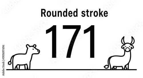 Cute cartoon cows with number 171 and text Rounded stroke