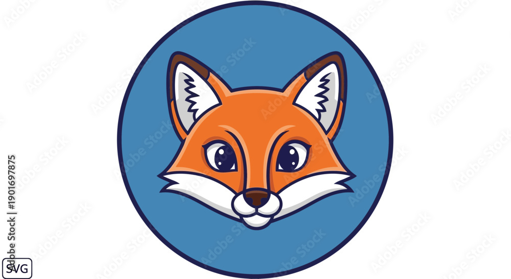 Fototapeta premium Cute Fox Face Icon Cartoon Style, Vector Illustration