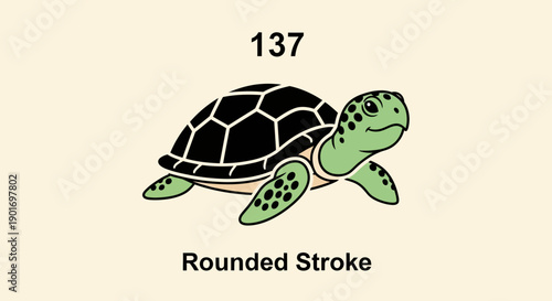 Cute Cartoon Sea Turtle Illustration with Rounded Stroke Text