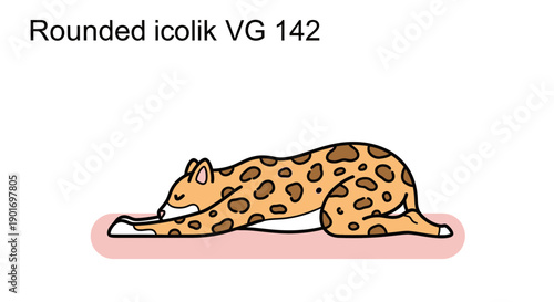 Cute Cartoon Leopard Stretching on White Background, Cute Animal Illustration