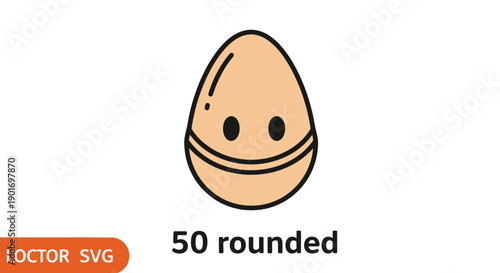 Cute Egg Character with Face, Simple Vector Icon, Isolated on White Background