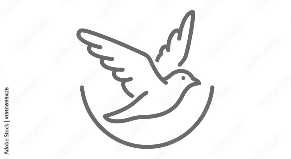 Obraz premium Gentle Dove Bird Flying Out of Protective Circle Line Art Icon