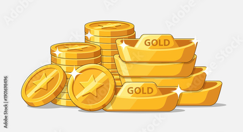Golden coins and ingots, wealth and success concept, investment and money