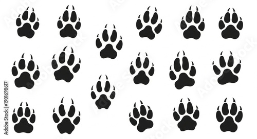 Animal Paw Prints Seamless Pattern on White Background.