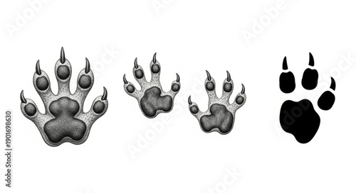 Animal Paw Prints Set Isolated on White Background.