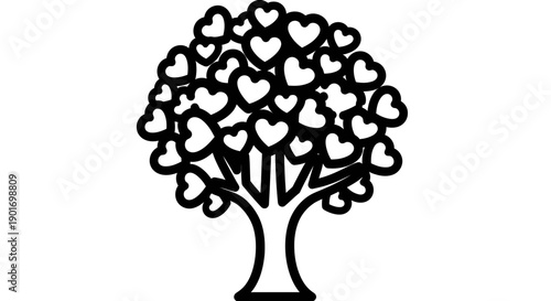 Love Tree Icon: Heart-Shaped Leaves Symbolizing Romance and Affection