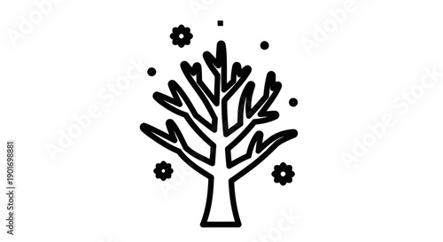 Minimalist bare tree icon with falling snow or petals