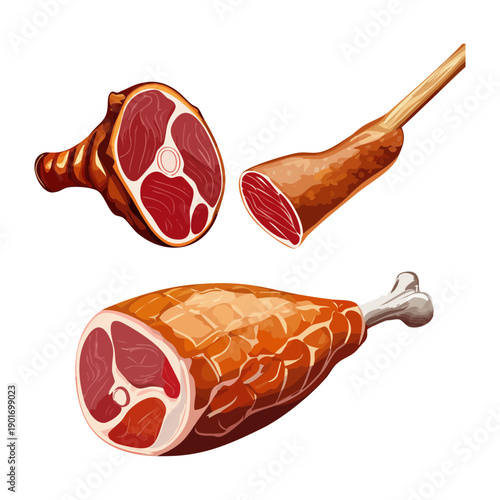 Assorted Raw Beef Cuts And Bone In Meat Portions For Butcher Shop Promotion And Culinary Advertising - Vector Illustration