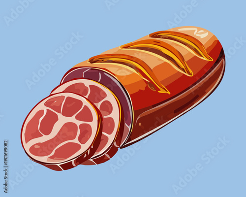 Sliced meat loaf on a blue background for a modern and clean food product design - Vector Illustration