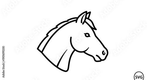 Minimalist Horse Head Line Drawing Icon, Simple Black and White Vector Art