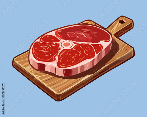 Raw beef steak on a wooden cutting board for a classic butchery and meat preparation - Vector Illustration
