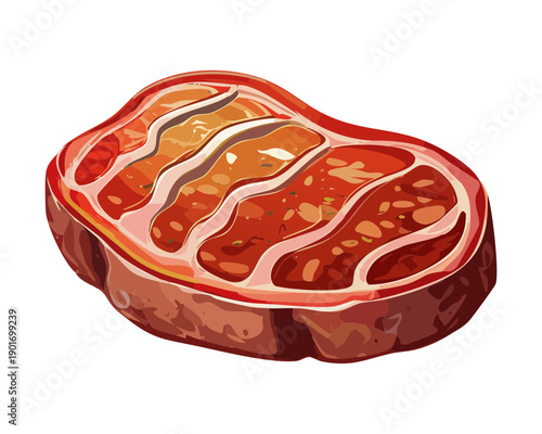 Juicy raw beef steak cut for grilling and barbecue preparation in a professional steakhouse kitchen - Vector Illustration