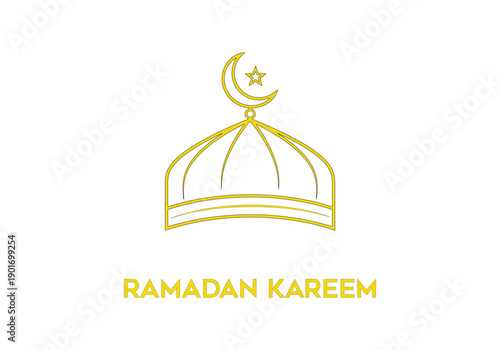 Golden emblem with crown and crescent moon for ramadan kareem Vector