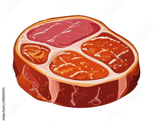 Large round raw beef steak with marble fat for premium quality meat market and butchery - Vector Illustration