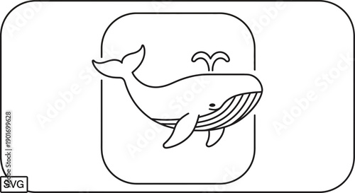 Minimalist Whale Icon, Line Art, Vector Illustration, Ocean Animal