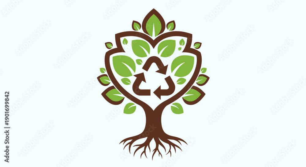 Fototapeta premium Recycle Symbol Tree Logo - Eco-friendly Concept