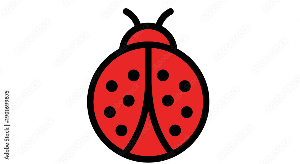 Fototapeta premium Red Ladybug Icon with Black Spots on White Background