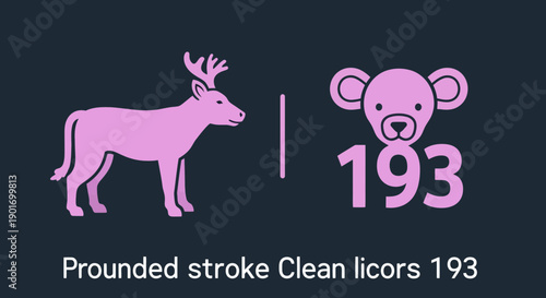 Pink Deer and Bear Face with Number 193 on Dark Background