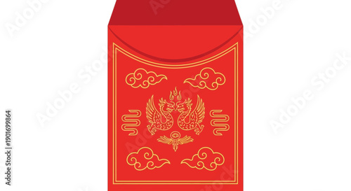 Red Envelope with Golden Phoenix and Clouds - Chinese New Year