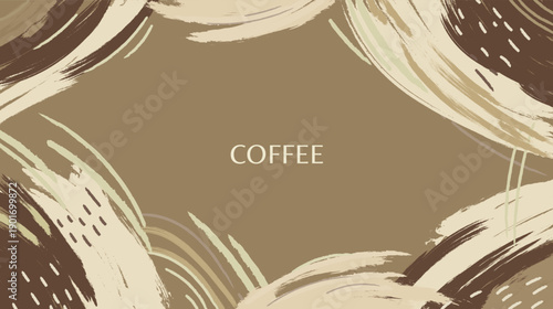 Organic abstract background in warm brown and beige tones. Earthy hand-drawn textures perfect for cafe branding, coffee shop menus, and packaging design. 