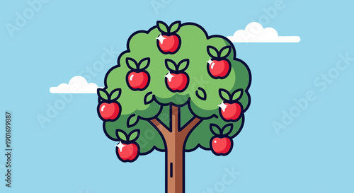Ripe Red Apples Growing on a Lush Green Tree Under a Blue Sky