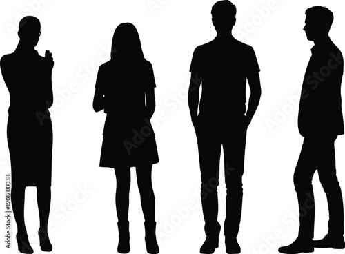 Full length silhouettes of diverse business people standing in a row isolated on white background, professional group of corporate team
