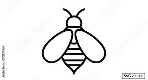 Simple bee icon, line art, isolated on white background, vector illustration