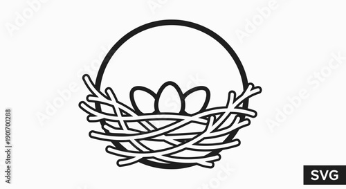 Simple Line Art Bird Nest with Three Eggs