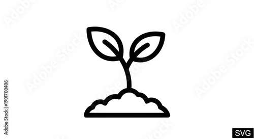 Simple Line Art Icon of a Sprout Growing from Soil, Minimalist Design