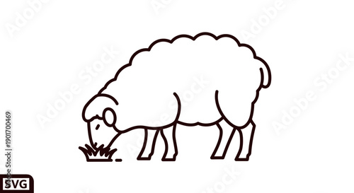 Simple Line Art Sheep Grazing on Grass, Minimalist Farm Animal Icon