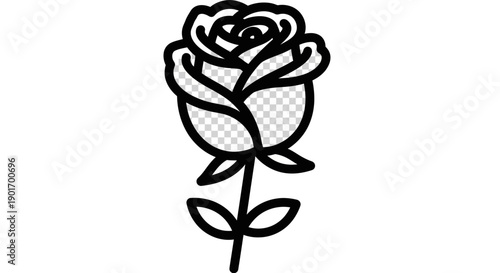 Simple Rose Outline Icon, Black and White Vector Illustration