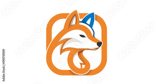 Stylized Fox Logo with Abstract Swirls on White Background