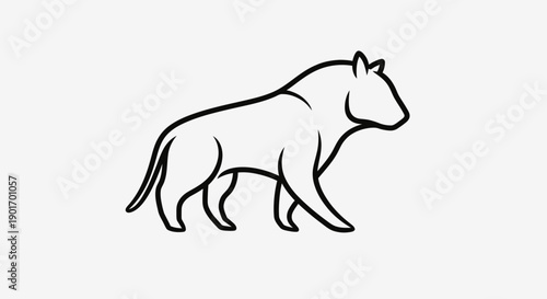 Stylized Line Art Drawing of a Majestic Lion Walking, Minimalist Wildlife Icon