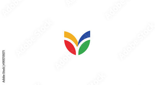 Abstract Colorful Leaf or V-Shape Logo Design on Isolated White Background