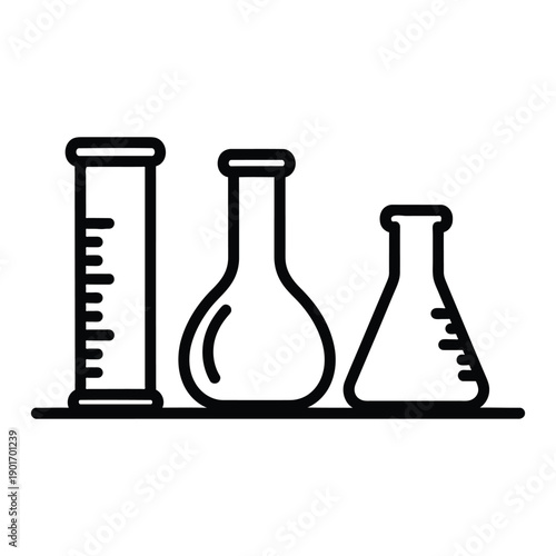 Laboratory equipment with a test tube and two flasks