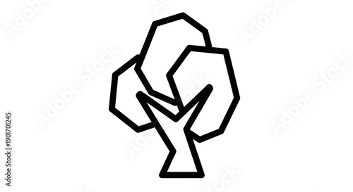 Stylized Tree Icon, Simple Line Art, Black and White, Nature Symbol