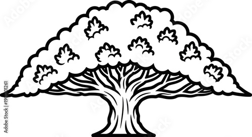 Stylized Tree Illustration with Lush Canopy and Strong Roots