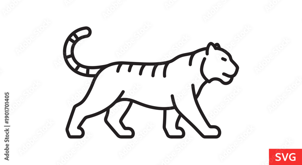 Obraz premium Tiger Line Art Icon - Silhouette of a Walking Bengal Tiger