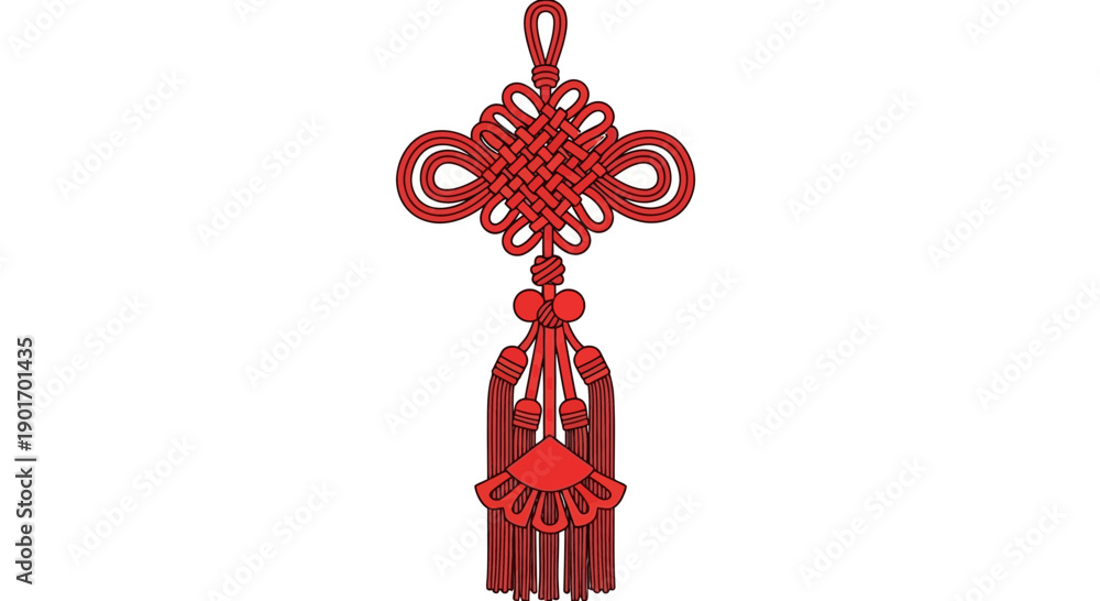 Obraz premium Traditional Chinese Knot Ornament with Tassels, Red Decorative Lucky Charm