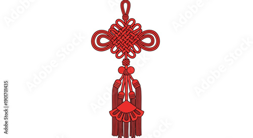 Traditional Chinese Knot Ornament with Tassels, Red Decorative Lucky Charm