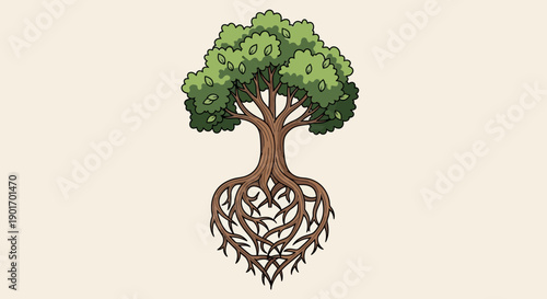 Tree of Life with Intricate Roots in Heart Shape