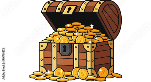 Treasure Chest Overflowing with Gold Coins