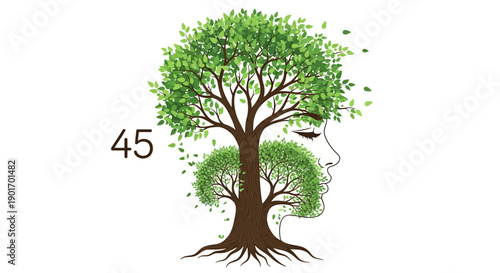 Fotografie Tree of Life and Woman's Head Silhouette - Nature and Human Connection Concept